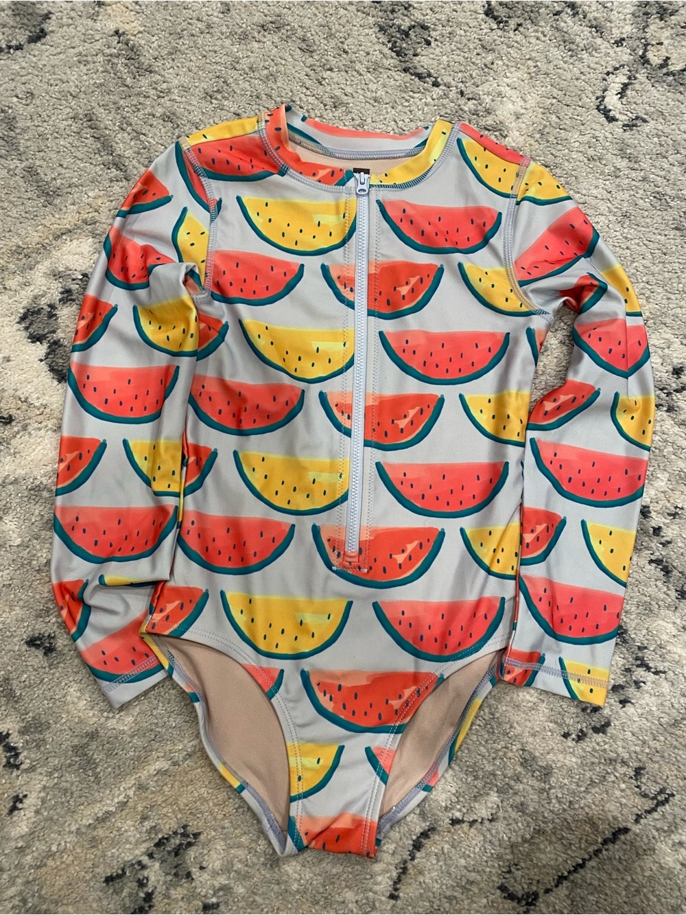 Tea Collection Kids Long Sleeve Watermelon Rash Guard - Yellow & Coral